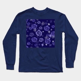 Light blue roses on dark blue Long Sleeve T-Shirt